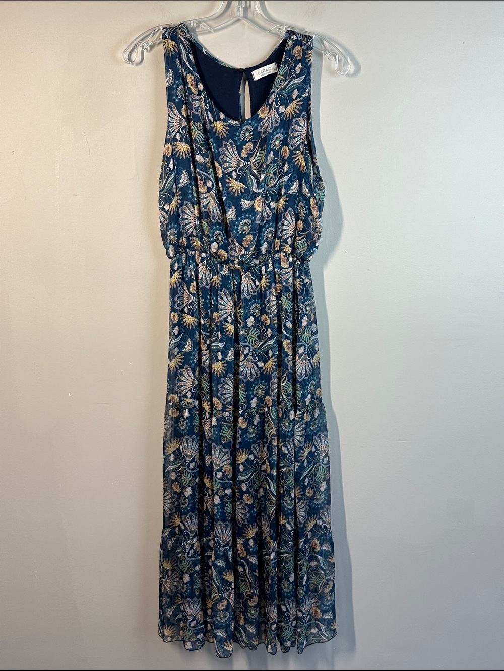 Lara G. Italian Silk Paisley Floral Maxi Dress Size L Boho Flowy Cottagecore